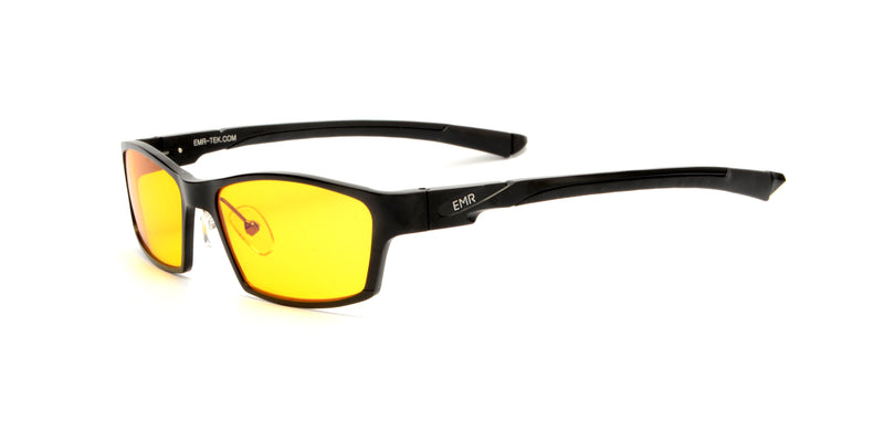 Side closeup photo of EMR-TEk Cyhclops Daytime Eyeglasses with yellow shade