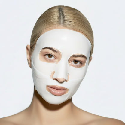 Woman wearing a Lightfusion Korean sheet mask