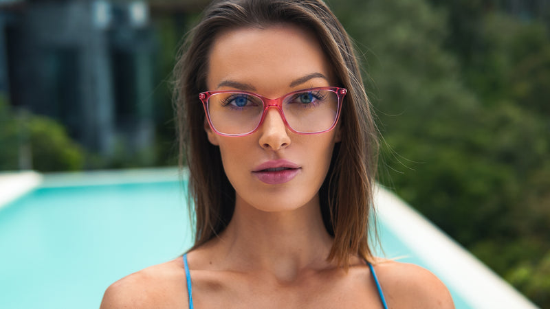 a beautiful woman wearing Mystique EMR-TEK Glasses